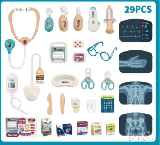 Комплект за игра на доктор, с количка, 29 аксесоара, със светлина, ЕКГ монитор, бял, снимка 2 - Играчки за стая - 52700911