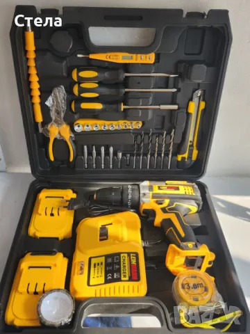 Комплект бормашина,  електрическа отвертка, с перкусия, 2 акумулатора, 500W, зарядно