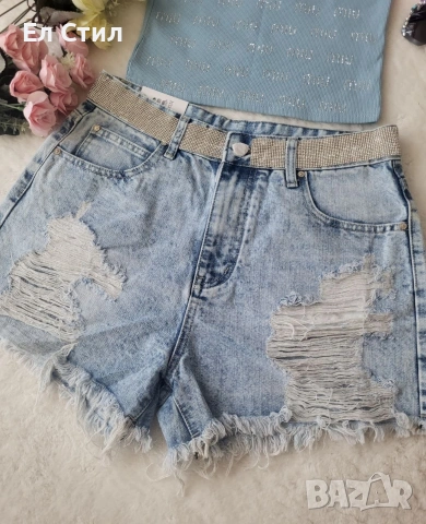 ⚜️Дамски къси дънки с камъчета , снимка 5 - Дънки - 53979265