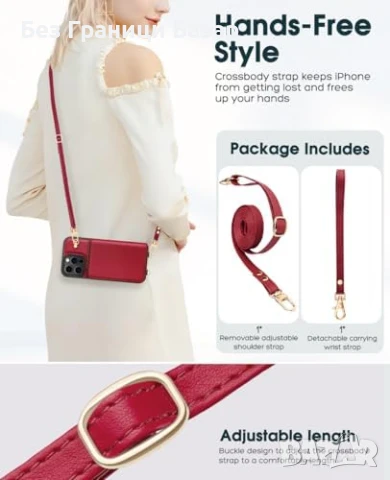 Нов Калъф за iPhone 16 Pro Max PU кожа RFID портфейл с презрамка и цип, снимка 7 - Калъфи, кейсове - 51136895