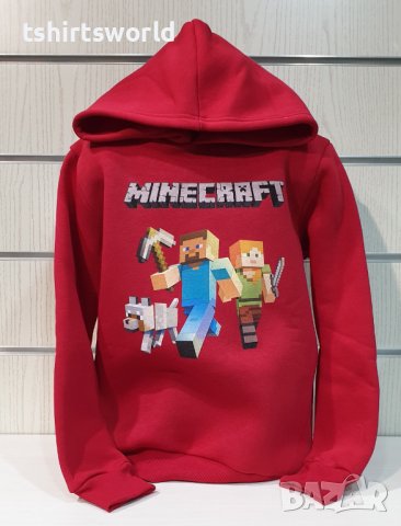 Нов детски суичър с дигитален печат MINECRAFT (Майнкрафт) в червен цвят