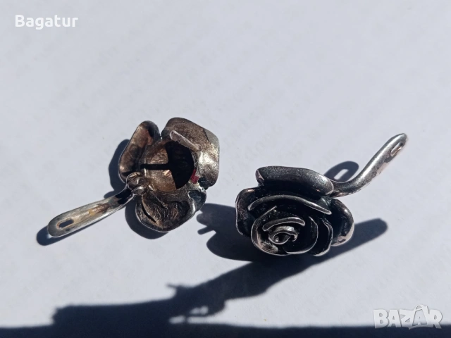 Стари авторски ретро обеци, сребърни, рози,, снимка 7 - Антикварни и старинни предмети - 54126536