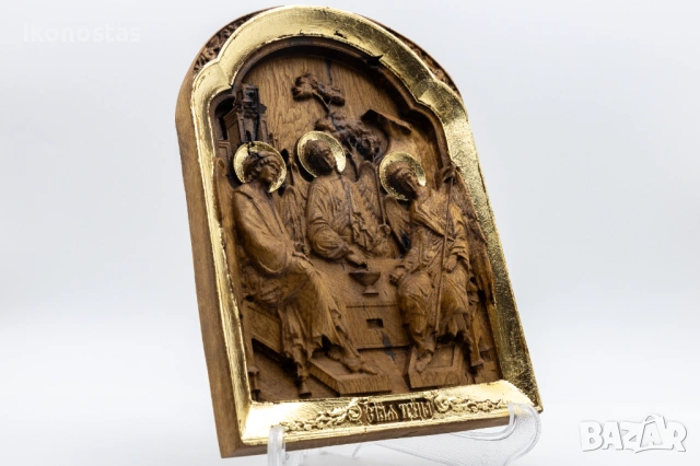 Релефна икона на Света Троица – позлатена с варак, снимка 2 - Икони - 53224866