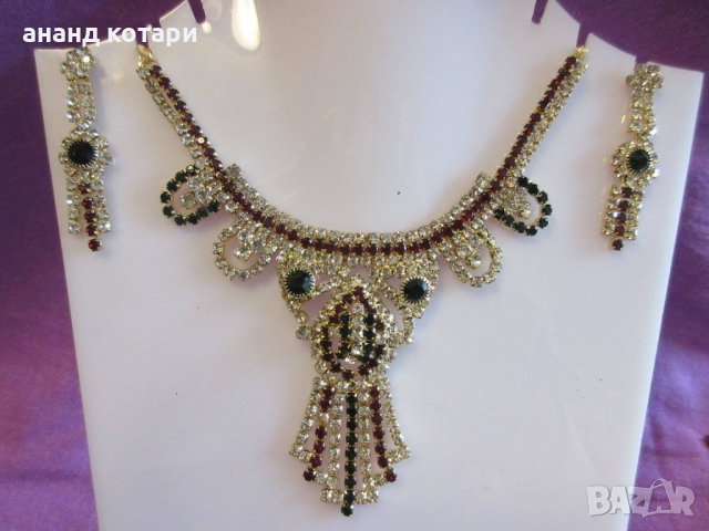 1. Комплект - обеци, колие S1-S7 индийски, снимка 2 - Бижутерийни комплекти - 39024437