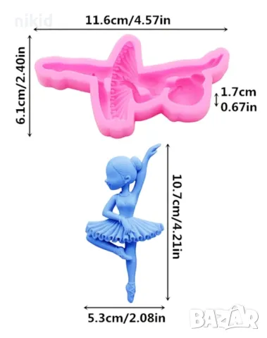 Висока Балерина момиче на 1 крак с кос силиконов молд форма фондан гипс декор, снимка 3 - Форми - 49201410