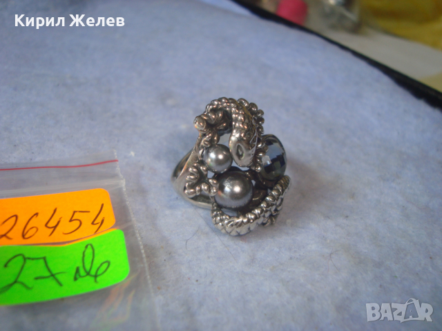 НЕО-ГОТИЧЕСКИ ФИГУРАЛЕН ЗМИЕВИДЕН КРИСТАЛЕН ПЕРЛЕН ПОСРЕБРЕН ПРЪСТЕН 26454, снимка 5 - Пръстени - 36421748