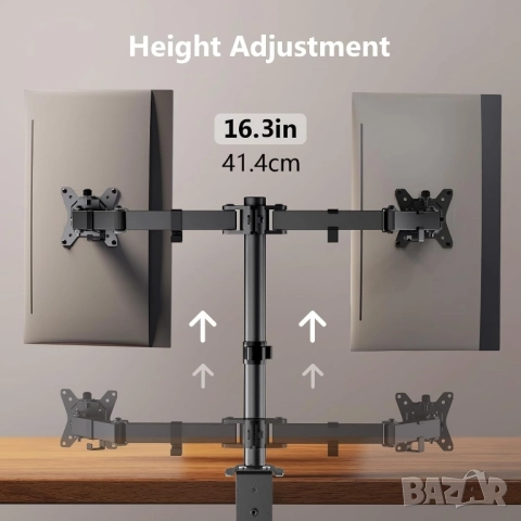 Регулируема стойка за бюро за 2 монитора с C скоба, ErGear, снимка 7 - Монитори - 51724622