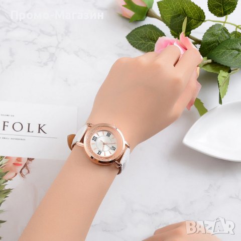 Дамски часовник с кристали-кожена верижка., снимка 2 - Дамски - 29680485