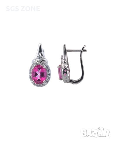 обеци с естествен розов топаз