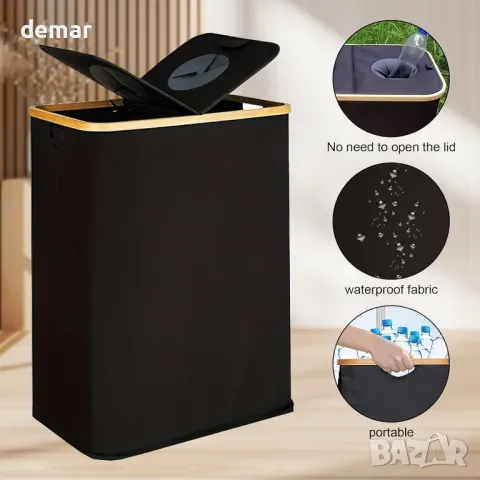 lulalula Кофа за рециклиране за кухня 140 л с капак и 2 подвижни вътрешни торби, черна, снимка 5 - Други стоки за дома - 50255628