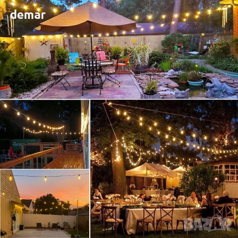 20 метра Външни LED гирлянди, 36+2 топлобели ST38 крушки, водоустойчиви, снимка 4 - Лед осветление - 51495590