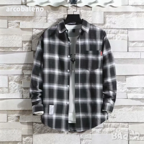 Тънка мъжка карирана риза с дълъг ръкав, 14цвята , снимка 16 - Ризи - 51767465