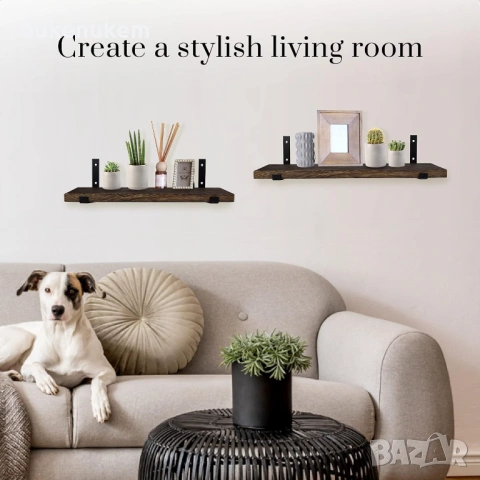 Комплект 3 бр. дървени плаващи стенни рафтове, рустик стил, снимка 3 - Етажерки - 53229496