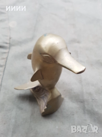 Месингова пластика статуетка делфин, снимка 3 - Антикварни и старинни предмети - 52315535