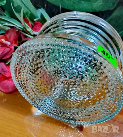 Тежък, масивен и красив съд от пресовано стъкло с двойно приложение., снимка 5 - Други - 48895845