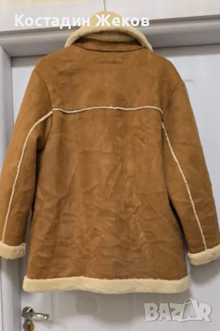 Ново. Дамско кафяво палто от изкуствен велур и изкуствена овча кожа (faux shearling) . ZARA ., снимка 2 - Палта, манта - 56047311