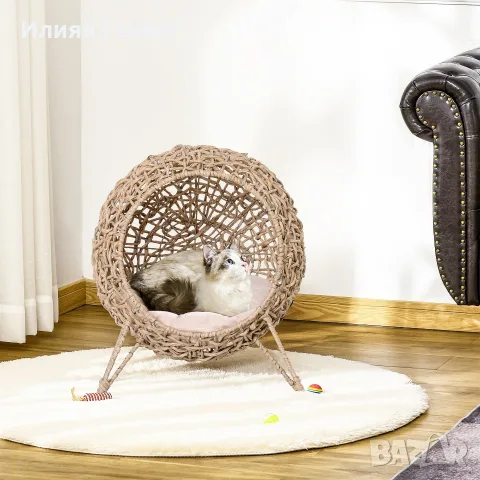PawHut Ратанова къщичка за котки с възглавница, снимка 2 - За котки - 56204530