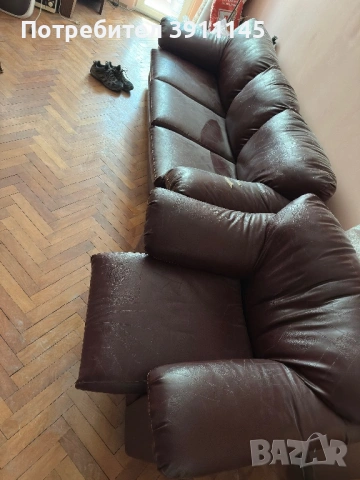 Кожени диван с функция за спане и фотьойл