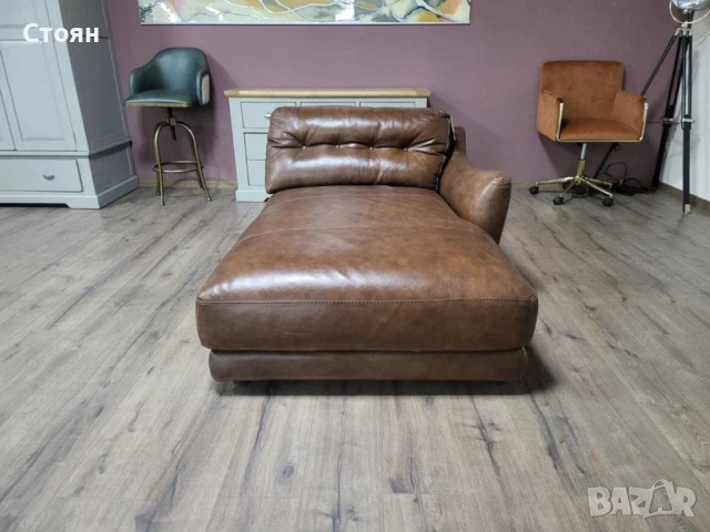Кафява кожена лежанка - 100 % естествена кожа, снимка 4 - Дивани и мека мебел - 52148070