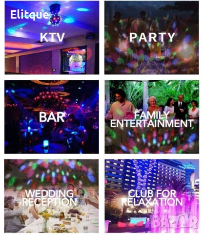 Диско LED лампа, въртяща се крушка - автоматично въртене с кристални топки, снимка 12 - Други - 52744907