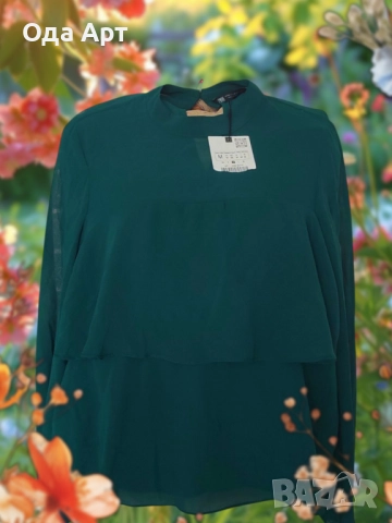 Zara, нова, изумрудена блуза, снимка 2 - Блузи с дълъг ръкав и пуловери - 51801424