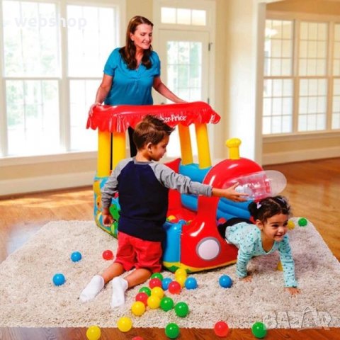 Надуваем влак с топки Fisher Price с 25 топки за забавни игри, Многоцветни, снимка 1