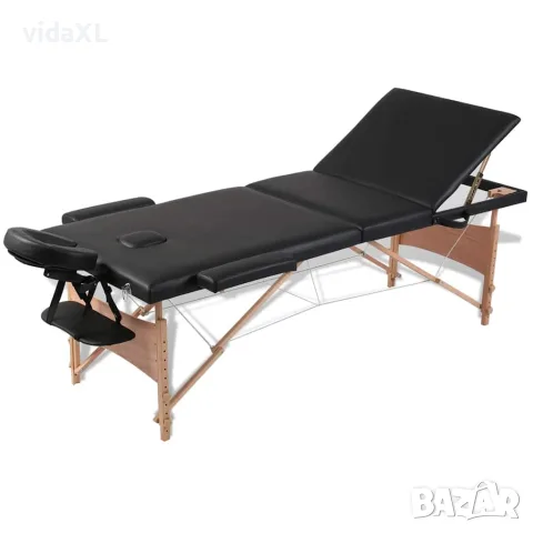 vidaXL Черна сгъваема масажна кушетка 3 зони с дървена рамка