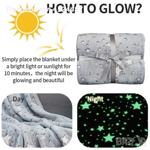 Детско одеяло, светещо в тъмното- 120 х150 см., полиестерен микрофибър, снимка 3 - Спално бельо и завивки - 51546204