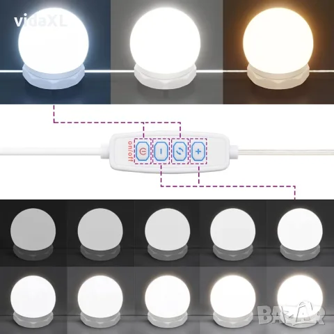 vidaXL Тоалетка с LED лампи, бяла, 90x42x132,5 см, снимка 9 - Тоалетки - 56148155
