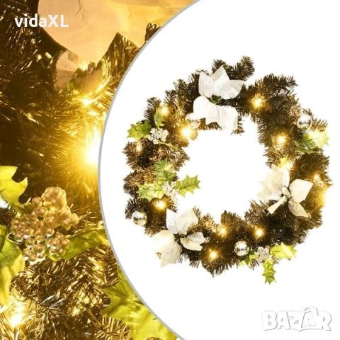 vidaXL Коледен венец с LED светлини черен 60 см PVC(SKU:321518)