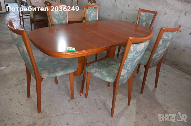 Комплект масивна разтегателна маса с 6 стола