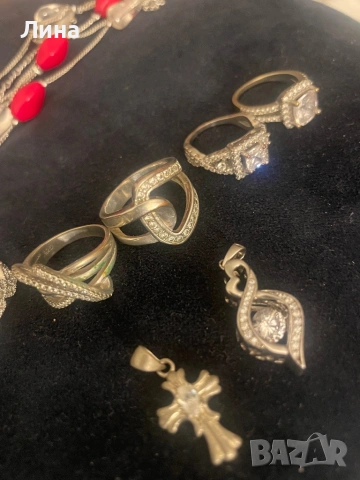 Сребърни бижута,висулка и пръстени с мойсанит, снимка 16 - Пръстени - 47238982