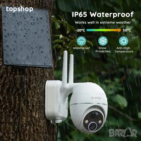 НОВА BOIFUN Соларна безжична охранителна камера за външна употреба - 2K WiFi с батерии..., снимка 4 - Други - 50556167
