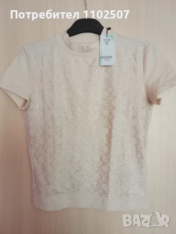 Guess Тениска кремава Slim Fit Нова с етикет, снимка 2 - Тениски - 54344590