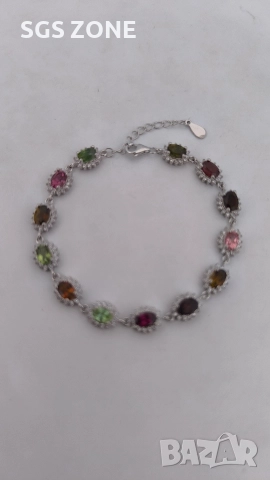 Ръчно изработена сребърна гривна с мулти турмалин, снимка 14 - Гривни - 52577758