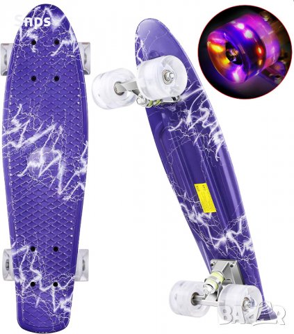 Детски ретро скейтборд WeSkate 55 см 9 сачмени лагери с PU LED светещи колела , снимка 4 - Други - 38764025