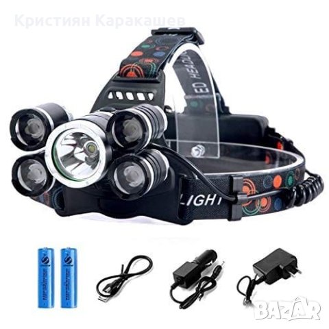 Акумулаторен челник с 5 LED диода - T6, снимка 2 - Къмпинг осветление - 42650467