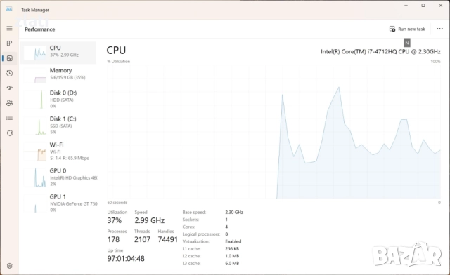 Продавам Dell XPS 15 9530 – i7, 4K Touch, 16GB RAM, SSD 128GB + HDD 500GB, нова батерия, снимка 10 - Лаптопи за работа - 50550971