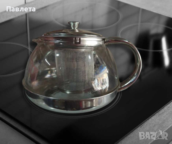 Стъклена кана за чай от неръждаема стомана с цедка за листа, снимка 1 - Аксесоари за кухня - 44926882