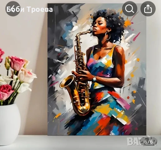 Абстрактен джазов саксофонист на платно, снимка 2 - Картини - 50716447