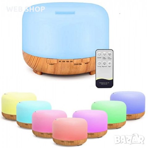 Висококачествена Арома Лампа/Дифузер 500мл с дистанционно и сменящи се цветове, снимка 1