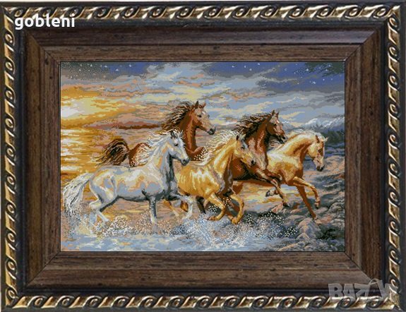 гоблен "В ЛЪЧИТЕ НА ЗАЛЕЗА"-Д42-размери/40-26/см.36цв,46лв