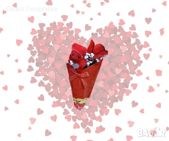 Романтичен букет с мече и червени рози, снимка 4 - Романтични подаръци - 53155749