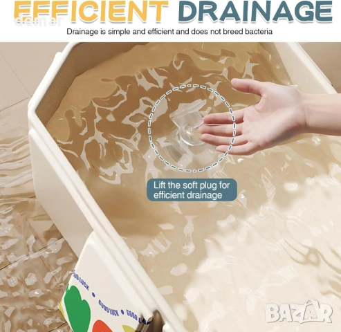 Сгъваема бебешка вана с тапа за източване, 75 × 45 см с неплъзгаща се основа, снимка 5 - Други стоки за дома - 53944978