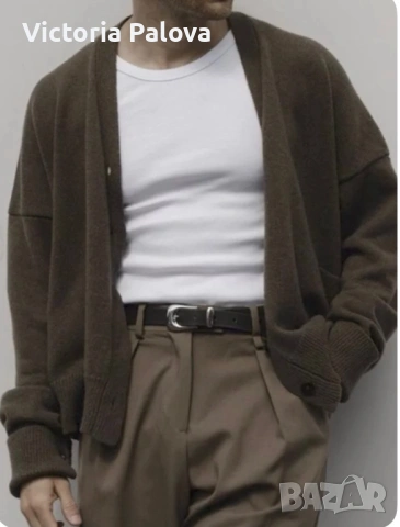 Мъжка памучна жилетка тъмен olive 🫒 – 100% памук, размер L