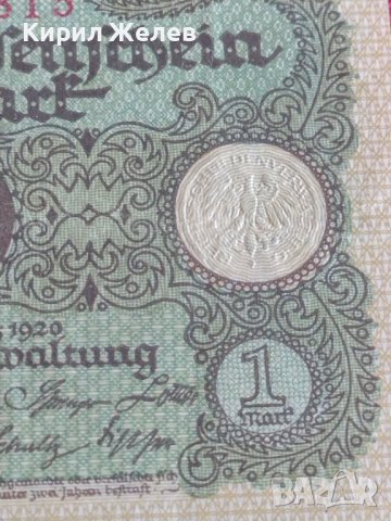 Райх банкнота 1 марка 1920г. Германия перфектна за колекционери 28270, снимка 3 - Нумизматика и бонистика - 37153164