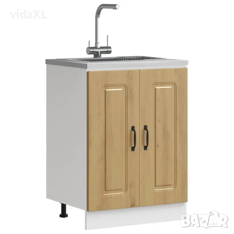vidaXL Шкаф за мивка, Kalmar, дъб артизан 60x46x81,5см инженерно дърво, снимка 2 - Шкафове - 56148267