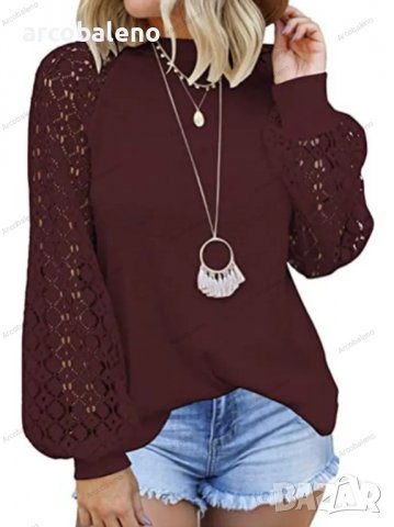 Дамски лек пуловер с дълги ръкави и дантелено деколте, 5цвята - 023, снимка 5 - Блузи с дълъг ръкав и пуловери - 39470757
