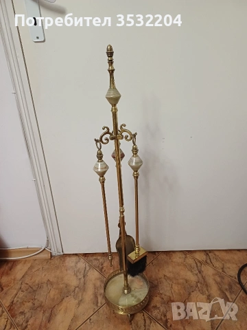 Бронзов сет за камина, снимка 6 - Антикварни и старинни предмети - 53223366