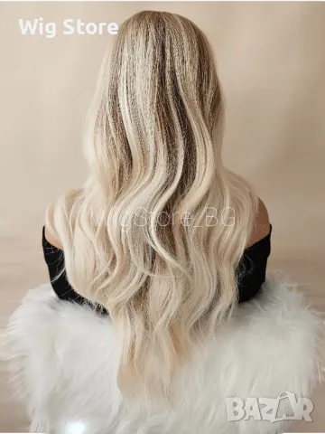 Руса перука на кичури без бретон средна дължина, снимка 3 - Аксесоари за коса - 47656293